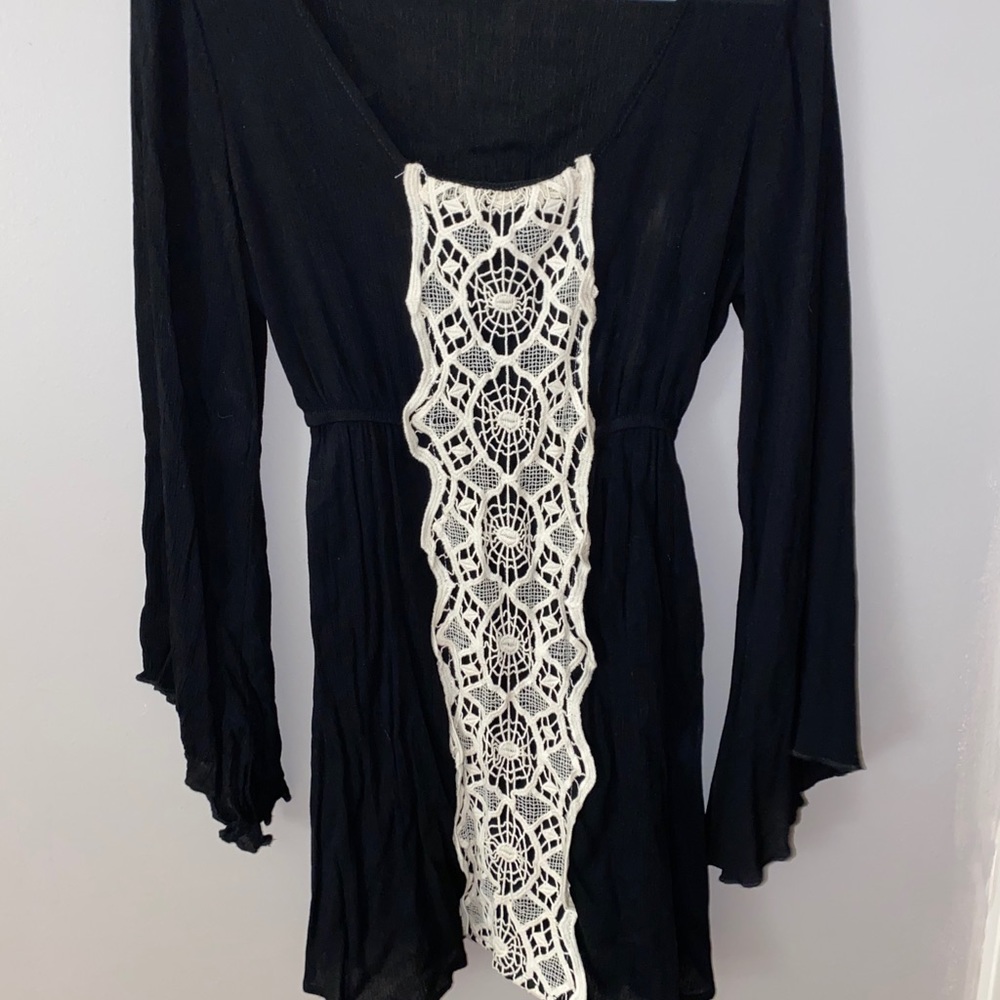 black and cream mid length/ midi dress